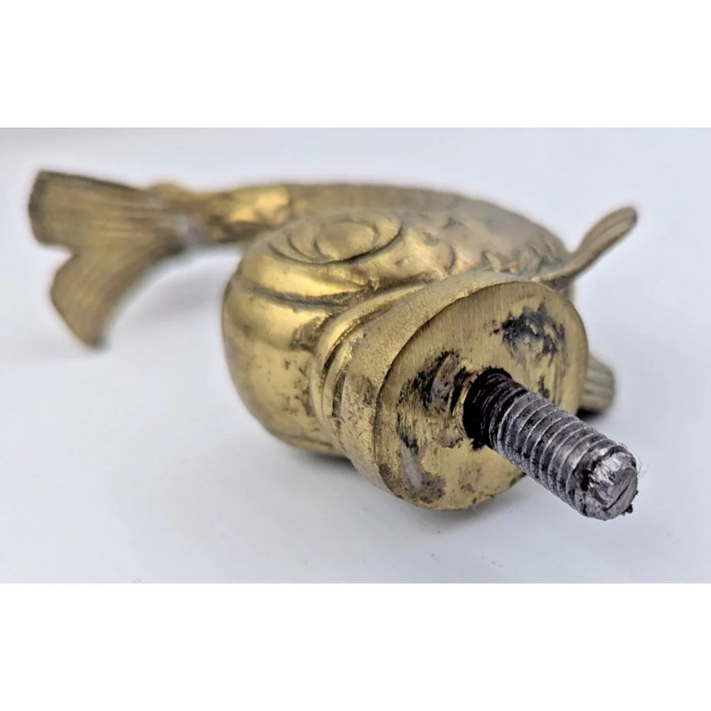 Brass Koi Fish Dolphin Screw on Part Solid Decor Repurpose Furniture Piece